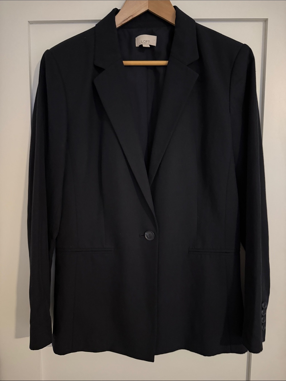 LOFT Black Single-Button Blazer with Notch Lapel